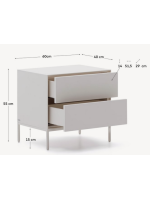 DAMOR bedside table 60x55h cm in white lacquered MDF and white steel legs