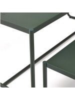 EASY conjunto de mesa 183x83 cm y 2 bancos de diseño en acero galvanizado verde para exterior