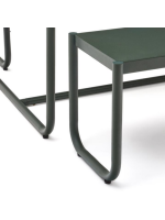 EASY conjunto de mesa 183x83 cm y 2 bancos de diseño en acero galvanizado verde para exterior