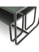 EASY conjunto de mesa 183x83 cm y 2 bancos de diseño en acero galvanizado verde para exterior