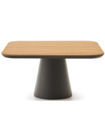 FLYNN table 148x148 cm gray aluminum base and solid teak wood top for indoors and outdoors