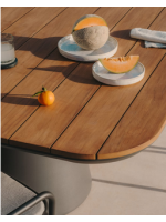 FLYNN table 148x148 cm gray aluminum base and solid teak wood top for indoors and outdoors