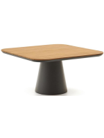 FLYNN table 148x148 cm gray aluminum base and solid teak wood top for indoors and outdoors