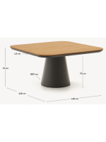 FLYNN table 148x148 cm gray aluminum base and solid teak wood top for indoors and outdoors