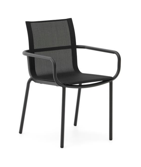 ALDANA noir ou blanc en aluminium peint et en textilène chaise empilable pour intérieur ou extérieur