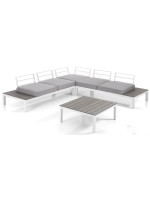 AMAVER corner set in white aluminum cushions included for indoor or outdoor garden terraces