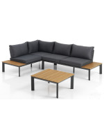 BACARD corner set 230x163 cm in aluminum and oak finish and cushions included for indoor or outdoor garden terraces