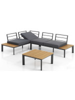 BACARD corner set 230x163 cm in aluminum and oak finish and cushions included for indoor or outdoor garden terraces