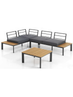 BACARD corner set 230x163 cm in aluminum and oak finish and cushions included for indoor or outdoor garden terraces