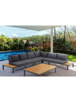 LANA ensemble d'angle 315x247 cm en aluminium gris coussins inclus pour intérieures ou extérieures terrasses jardin