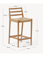 AVREL Hocker mit Sitzhöhe 70 cm aus massivem Eichenholz mit natürlichem Finish und Seil