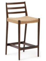 NIKOL tabouret avec assise h 70 cm en bois de chêne massif finition noyer et corde