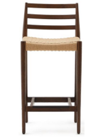 NIKOL taburete con asiento h 70 cm de madera maciza de roble con acabado nogal y cuerda