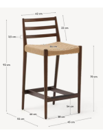 NIKOL tabouret avec assise h 70 cm en bois de chêne massif finition noyer et corde