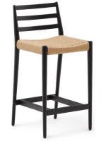METIS sgabello seduta h 70 cm in legno massello di rovere finitura nera e corda