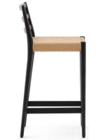 METIS Hocker mit Sitzhöhe 70 cm aus massivem Eichenholz mit schwarz Finish und Seil