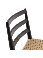 METIS stool with seat h 70 cm in solid oak wood with black finish and rope
