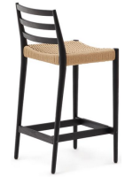 METIS sgabello seduta h 70 cm in legno massello di rovere finitura nera e corda