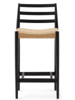 METIS sgabello seduta h 70 cm in legno massello di rovere finitura nera e corda