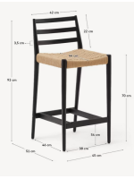 METIS stool with seat h 70 cm in solid oak wood with black finish and rope