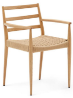 BASTANT chair with armrests in solid oak and rope seat