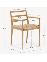 BASTANT chair with armrests in solid oak and rope seat