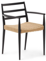 ELIANIS chair with armrests in solid oak black finish and seat in rope