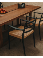 ELIANIS chair with armrests in solid oak black finish and seat in rope