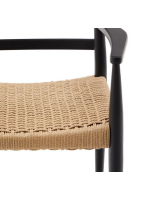 ELIANIS chair with armrests in solid oak black finish and seat in rope