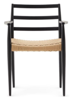 ELIANIS chair with armrests in solid oak black finish and seat in rope