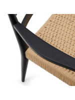 ELIANIS chair with armrests in solid oak black finish and seat in rope