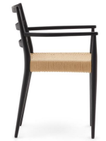 ELIANIS chair with armrests in solid oak black finish and seat in rope