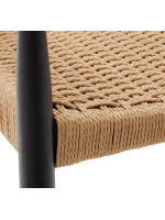ELIANIS chair with armrests in solid oak black finish and seat in rope