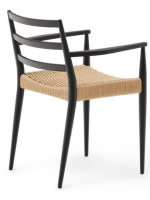 ELIANIS Silla con reposabrazos en acabado roble macizo negro y asiento en cuerda