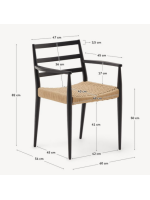 ELIANIS chair with armrests in solid oak black finish and seat in rope