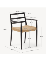 ELIANIS sedia con braccioli in legno massello di rovere finitura nera e seduta in corda