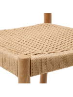FASCION stool with seat h 65 cm in solid oak wood with natural finish and rope