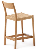 FASCION stool with seat h 65 cm in solid oak wood with natural finish and rope