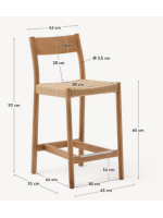 FASCION stool with seat h 65 cm in solid oak wood with natural finish and rope