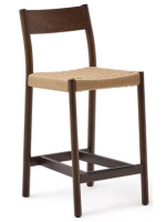 PAPIRO Hocker mit Sitzhöhe 65 cm aus massivem Eichenholz mit Nussbaum und Seil