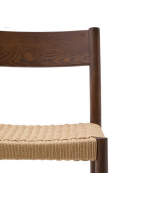 PAPIRO tabouret avec assise h 65 cm en bois de chêne massif finition noyer et corde