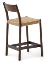PAPIRO tabouret avec assise h 65 cm en bois de chêne massif finition noyer et corde