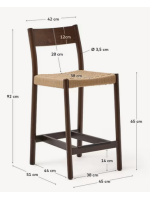 PAPIRO Hocker mit Sitzhöhe 65 cm aus massivem Eichenholz mit Nussbaum und Seil