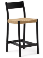 SIENA sgabello seduta h 65 cm in legno massello di rovere finitura nera e corda