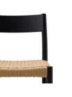 SIENA stool with seat h 65 cm in solid oak wood with black finish and rope