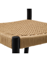 SIENA stool with seat h 65 cm in solid oak wood with black finish and rope