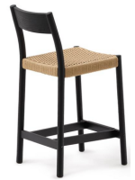SIENA Hocker mit Sitzhöhe 65 cm aus massivem Eichenholz mit schwarz Finish und Seil