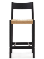 SIENA Hocker mit Sitzhöhe 65 cm aus massivem Eichenholz mit schwarz Finish und Seil