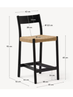 SIENA stool with seat h 65 cm in solid oak wood with black finish and rope