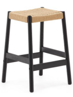 CARPESCHI stool with seat h 65 cm in solid oak wood with black finish and rope